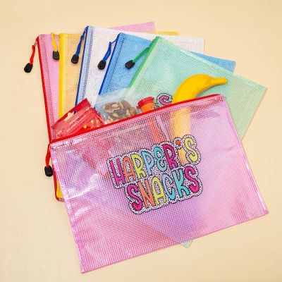 Personalized Dalmatian Dots Waterproof Mesh Zipper Pouch Snack Bag with Texts Back to School Camping Gift for Kids Friends