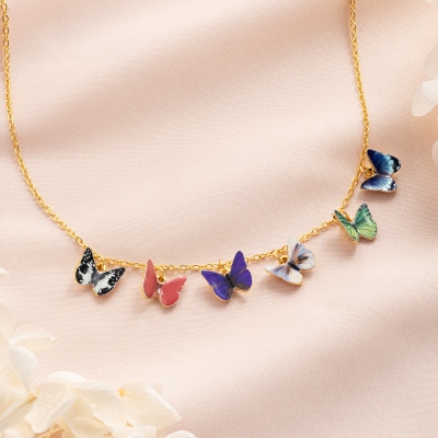 Personalized 1-10 3D Birthstone Butterflies Necklace, Sterling Silver 925 Dainty Family Jewelry, Birthday/Mother's Day Gift for Her/Mom/Grandma/Women