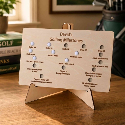 Personalized Name Golfing Golf Milestone Board, Achievement Tracker with Stand, Home Decor, Birthday/Retirement Gift for Golf Lovers/Players/Family
