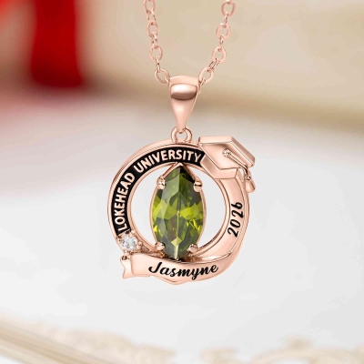 Personalized Name & Year Graduation Cap Necklace with Marquise Birthstone, Class of 2026 High School/College Graduation Jewelry, Gift for Graduates