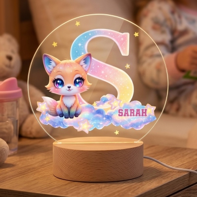 Personalized Name Cute Rainbow Cartoon Animal LED Night Light, Acrylic Night Lamp with Wooden Base, Children’s Day/Christmas/Birthday Gift for Kids