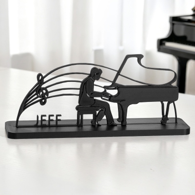 Personalized Male Pianist Silhouette Art Decor with Name, Colorful Piano Ornament with Base, Birthday/Anniversary Gift for Pianist/Music Teachers/Him