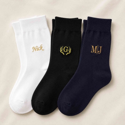Personalized Embroidered Name Socks, Unisex Non-slip Socks, Adult Crew Socks, Party Favors, Christmas/Wedding/Father's Day Gift for Him/Groomsman/Dad