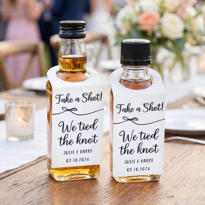 Personalized Names & Date Take a Shot We Tied the Knot Wine Bottle Labels (Set of 25), Bridal Shower/Wedding Party Favor Tags, Gifts for Newlyweds