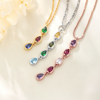 Personalized 1-6 Teardrop Birthstones Necklace, Sterling Silver 925 Dainty Family Birthstone Jewelry, Birthday/Mother’s Day Gift for Wife/Mom/Grandma