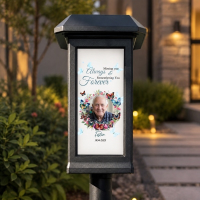 Personalized Photo & Name Missing You Always Butterfly Memorial Solar Garden Light with Years, Yard Decor, Sympathy Gift for Loss of Family