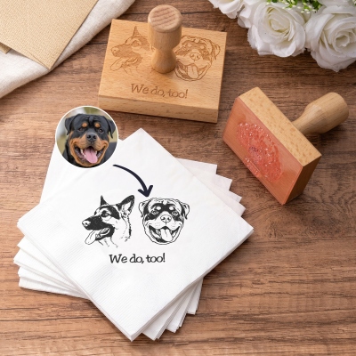 Personalized Pet Face Photo Wooden Rubber Stamp with Text, Wedding Napkin/Invitation Envelope Stamp, Birthday/Wedding Gift for Pet Lovers/Newlyweds