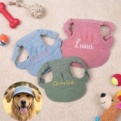 Personalized Name Embroidered Pet Baseball Cap with Ear Holes, Cute Dog/Cat Corduroy Hat Small to Large Sizes, Gift for Pet Parents/Owners