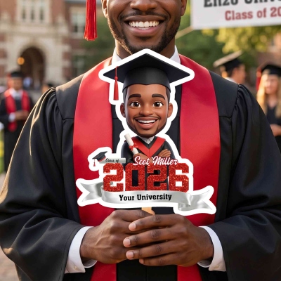 Custom Graduation Cap Cartoon Photo Handheld Fan with Name and School Name, Class of 2026 Photo Prop, Graduation Party Supplies, Gift for Graduates