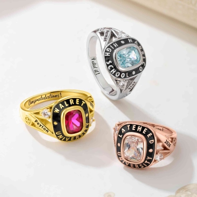 Custom Birthstone Engraved Graduation Class Ring with Name & Year, Dainty Sterling Silver 925 High School/College Grad Jewelry, Gift for Graduates