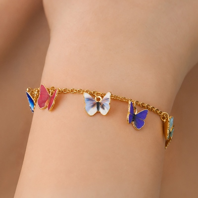 Personalized 1-6 3D Birth Butterflies Bracelet, Sterling Silver 925 Dainty Adjustable Bracelet, Birthday/Mother's Day Gift for Her/Mom/Grandma/Women