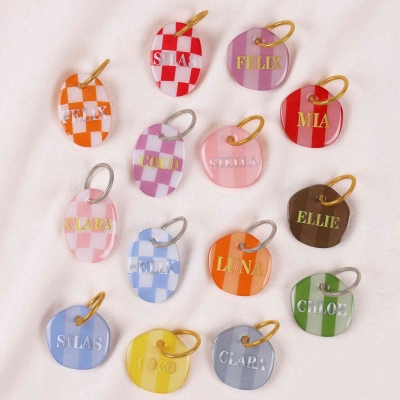 Personalized Striped Pet ID Pendant with Name, Colorful Irregular Shape Dog Cat Anti Slip Nameplate, Collar Tag, Birthday Gift for Pet Owners/Lovers