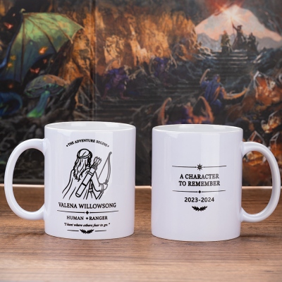 Ceramic DND Character Coffee Mug, Customizable With RPG Player Names, Class Character Silhouettes & Campaign Start-End Year, Keepsake Souvenir Gift