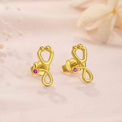 Custom Birthstone Stethoscope Earrings, Dainty Medical Earrings, Stethoscope Stud Earrings, Stethoscope Earrings Gifts for Nurse, Paramedic Earrings