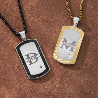 Personalized Alphabet Dog Tag Necklace with Name, Custom Engraved Men's Jewelry, Birthday/Father's Day/Anniversary Gift for Him/Dad/Grandpa/Friends