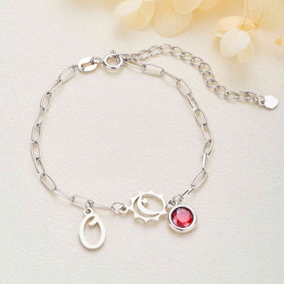 Personalized Initial & Birthstone Sun Moon Star Paperclip Chain Bracelet, Adjustable Celestial Bracelet, Birthday/Anniversary Gift for Her/Mom/Women