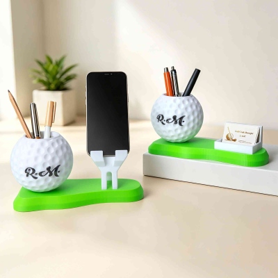 Personalized Name Golf Ball Pencil Holder, Desk Organizer with Tray, Golf Accessory, Birthday/Christmas Gift for Golf Lovers/Coaches/Teammates