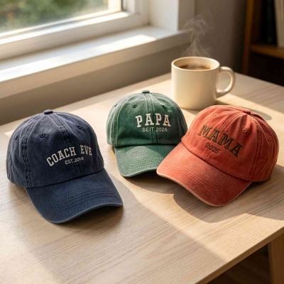 Personalised Embroidered Name Vintage MAMA Baseball Cap, Adjustable Family Hat with Est Date, Birthday/Mother's Day Gift for Mom/Grandparent/Family