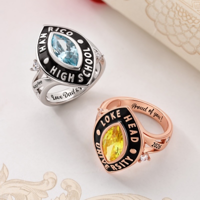 Personalized Engraved Marquise Birthstone Graduation Class Ring with Name & Year, High School/College Graduation Jewelry, Gift for Graduates