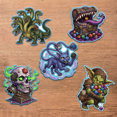 DND Classic Monster Vinyl Sticker Pack, Waterproof D20 Mimic, Beholder, Displacer Beast Decals for Laptop, Water Bottle, Phone, Journal, Refrigerator