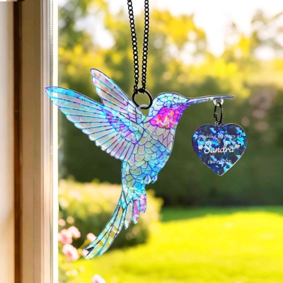 Personalized Name Butterfly/Hummingbird Stained Glass Effect Memorial Suncatcher with Years, Acrylic Window Hanging, Sympathy Gift for Loss of Beloved