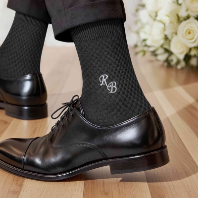 Personalized Embroidered Monogram Men's Wedding Socks Bachelor Party Proposal Wedding Gift for Best Man Groomsman Groom