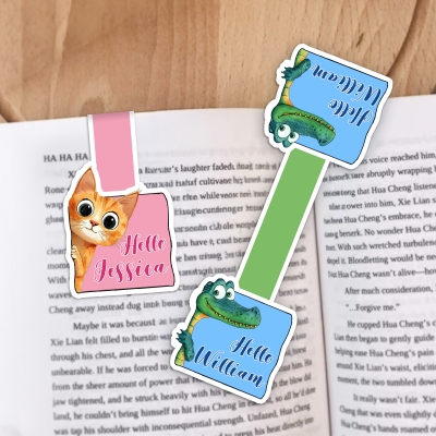 Personalized Hello Cute Animal Magnetic Bookmark Clip with Name, Reading Corner Accessories, Back to School/Birthday Gift for Bookworms/Librarian