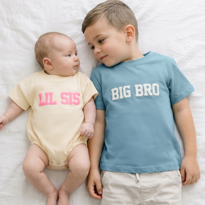 Custom 3D Puff Print Bodysuit/T-shirt/Sweatshirt with Name, Big Bro Lil Sis Sibling Matching Clothing, Pregnancy Reveal Favor, Gift for Newborn/Kids