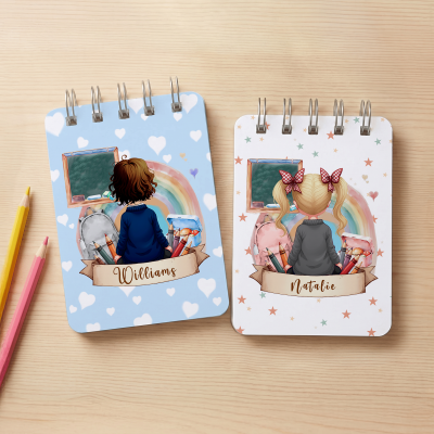 Personalized Cute Cartoon Kid Character Back View Spiral Notebook with Name, Daily Use, Birthday/Back to School Gift for Kids/Boys/Girls/Students