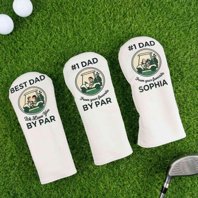 Personalized Best Dad by Par Golf Head Cover with Name, PU Leather Kid Face Golf Head Cover, Birthday/Father's Day Gift for Golf Players/Dad/Husband