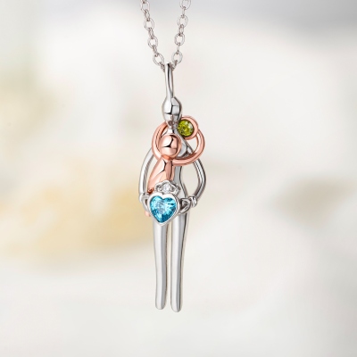 Custom Birthstones Parent & Child Hug Necklace, Sliding Baby Charm Necklace, Dainty Family Jewelry, Birthday/Mother's Day Gift for Wife/Mom/Grandma
