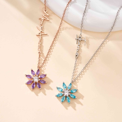 Personligt halsband med födelsesten och blommor, elegant namnhänge med blommor, smycken för kvinnor, födelsedags-/bröllops-/mors dagspresent till mamma/fru/henne