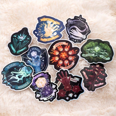 Holographic DND Spell Stickers, Waterproof Vinyl Decals, Fireball Magic Missile RPG Stickers for Laptop, Water Bottle, Phone, Journal, Refrigerator