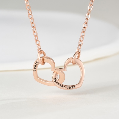 Custom Engraved Interlocking Double Hearts Necklace, Sterling Silver 925 Dainty Jewelry, Birthday/Anniversary/Mother's Day Gift for Her/Wife/Mom