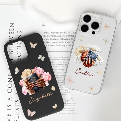 Personalized Name Birth Flower Black Woman Manicure Bible Phone Case, Double Layer TPU Phone Case for iPhone, Birthday/Christmas Gift for Christians