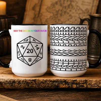 Dual Sided Hidden DM Truth Coffee Mug, May The Dice Be In Your Favor RPG Tabletop Gaming Cup, Funny Dungeon Master Gift