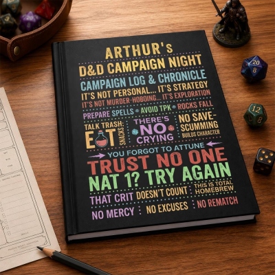 Custom Name & Part DND Slogan Campaign Journal Notebook with 112 Page A5 DND Character Sheet, Spell Combat Tracker World Map Notebook Gift
