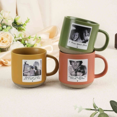 Personalized Photo Pottery Mug with Text, Polaroid Photo Design Coffee Cup, Daily Use Drinkware, Birthday/Anniversary Gift for Mom/Dad from Kids