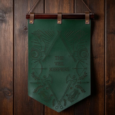 Custom Text Leather DND Party Pennant Wall Hanging Decor, Vintage Hand Engraved TTRPG Adventurer Group Banner, RPG Game Room Decor Flag Keepsake Gift