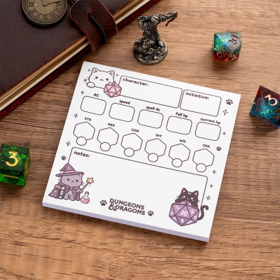 Cute Cat DND Stat Block Sticky Notes, DND Character Tracker Notepad, RPG Initiative HP Stat Sheet Stationery for DM