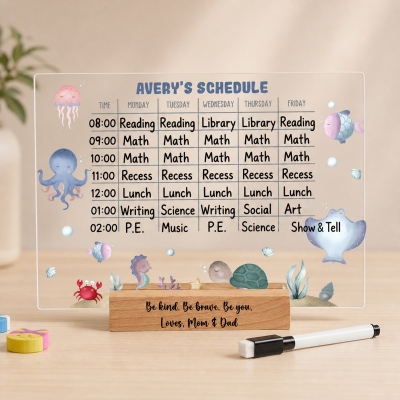 Personalized Acrylic Transparent Wipeable School Timetable with Marker Pen, School Supplies, Back to School/Birthday Gift for Students/Girls/Boys