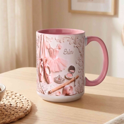 Personalized Ballet Mug, Custom Name Ballerina Coffee Cup, Pink Tutu Dance Gift for Girl