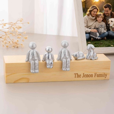 Personalized Engraved Text Metal Family Sculpture, 2-6 Figurines with Wooden Base, Room Decor, Housewarming/Anniversary/Birthday Gift for Family