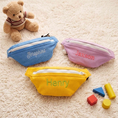 Personalized Embroidered Fanny Pack with Name, Minimalist Waist Bag, Canvas Crossbody Belt Bag, Children's Day/Birthday Gift for Kids/Toddlers