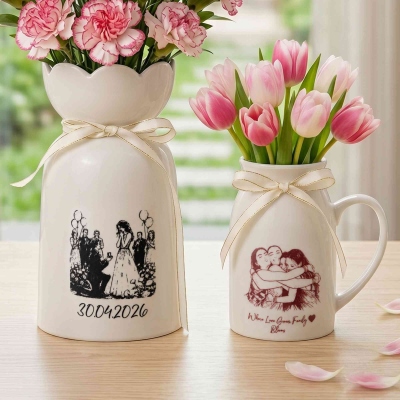 Personalized Besties Photo Ceramic Flower Vase with Text, Floral Ceramic Mug Vase, Friendship Commemorative Decor, Birthday Gift Best Friends/Sis/Her