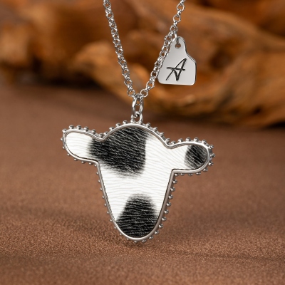 Personalized Cow Head Necklace with Initial Cattle Tag, Dainty Navajo-Inspired Western Jewelry, Birthday/Anniversary Gift for Cowgirls/Women