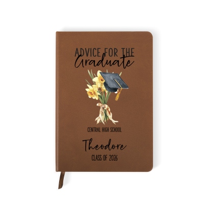 Personalized Graduation Cap Birth Flower Notebook with Name, A5 PU Leather Floral Journal, Birthday/Graduation Gift for Her/Daughter/Family/Friends