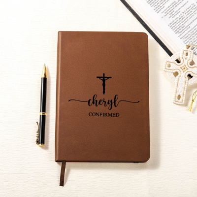 Personalized Name Cross Notebook, Vegan Leather Christian A5 Prayer Journal, Notebook for Bible Study, Birthday/Baptism Gift for Family/Friends