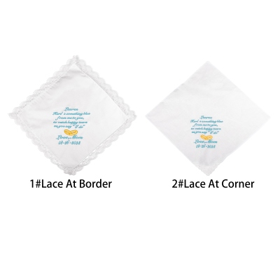 Mouchoir personnalisé en dentelle de mariage brodé en coton avec nom et date, quelque chose de bleu, cadeau de mariage de maman à fille