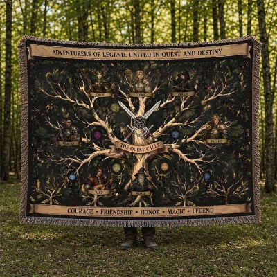 Personalized DND Adventurer Team Flannel Blanket, Custom Adventurer Team Character Classes Throw Blanket, Unique DND Group Keepsake Gifts